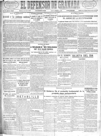 'El Defensor de Granada  : diario político independiente' - Año LVI Número 29921 Ed. Mañana - 1935 Junio 08