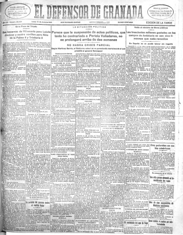 'El Defensor de Granada  : diario político independiente' - Año LVI Número 29924 Ed. Tarde - 1935 Junio 10