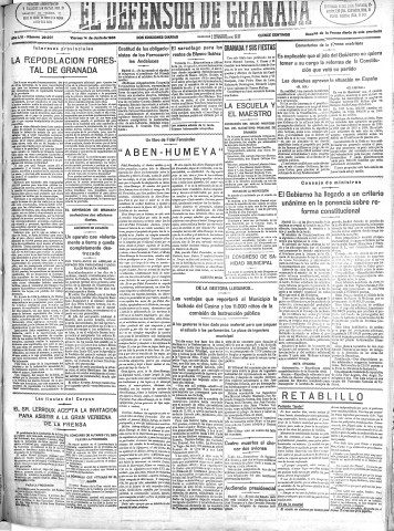 'El Defensor de Granada  : diario político independiente' - Año LVI Número 29931 Ed. Mañana - 1935 Junio 14