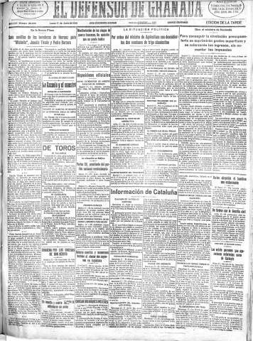 'El Defensor de Granada  : diario político independiente' - Año LVI Número 29936 Ed. Tarde - 1935 Junio 17