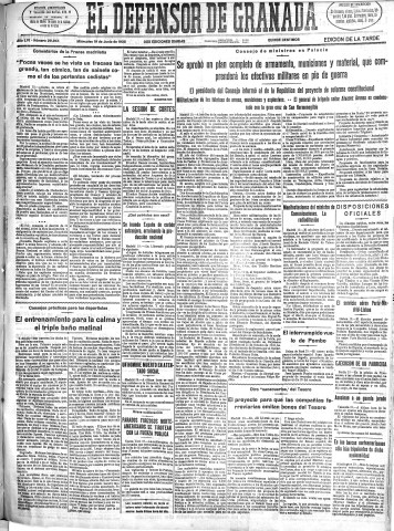 'El Defensor de Granada  : diario político independiente' - Año LVI Número 29944 Ed. Tarde - 1935 Junio 19