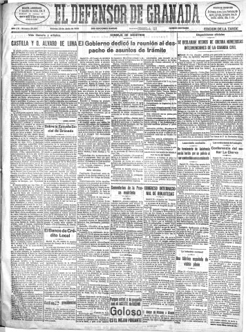 'El Defensor de Granada  : diario político independiente' - Año LVI Número 29957 Ed. Tarde - 1935 Junio 28