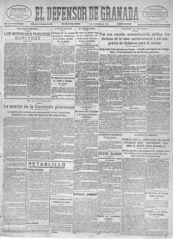 'El Defensor de Granada  : diario político independiente' - Año LVI Número 29964 Ed. Mañana - 1935 Julio 03