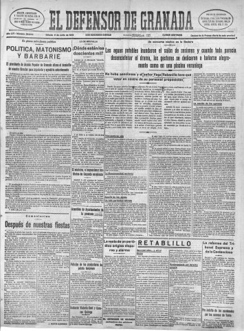 'El Defensor de Granada  : diario político independiente' - Año LVI Número 29970 Ed. Mañana - 1935 Julio 06