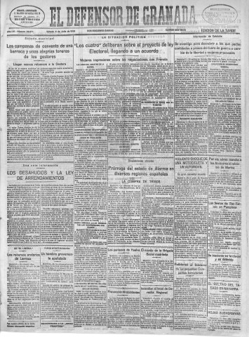 'El Defensor de Granada  : diario político independiente' - Año LVI Número 29971 Ed. Tarde - 1935 Julio 06