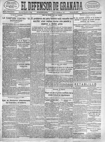 'El Defensor de Granada  : diario político independiente' - Año LVI Número 29976 Ed. Mañana - 1935 Julio 10