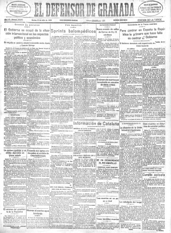 'El Defensor de Granada  : diario político independiente' - Año LVI Número 29987 Ed. Tarde - 1935 Julio 16