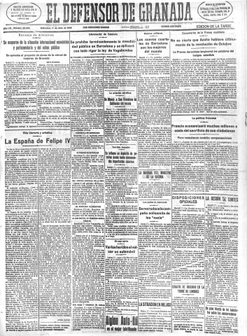 'El Defensor de Granada  : diario político independiente' - Año LVI Número 29989 Ed. Tarde - 1935 Julio 17
