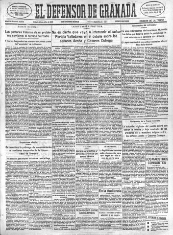 'El Defensor de Granada  : diario político independiente' - Año LVI Número 29995 Ed. Tarde - 1935 Julio 20