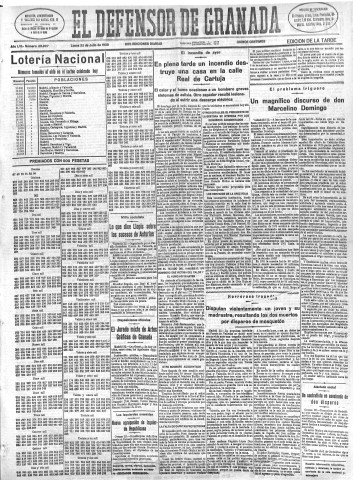 'El Defensor de Granada  : diario político independiente' - Año LVI Número 29997 Ed. Tarde - 1935 Julio 22