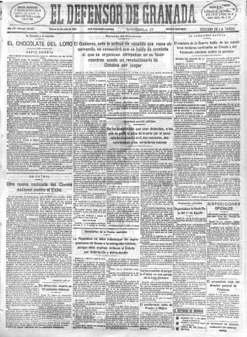'El Defensor de Granada  : diario político independiente' - Año LVI Número 29999 Ed. Tarde - 1935 Julio 23