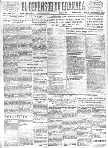 'El Defensor de Granada  : diario político independiente' - Año LVI Número 30012 Ed. Mañana - 1935 Julio 31
