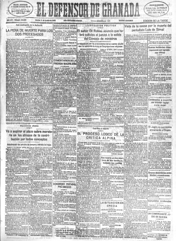 'El Defensor de Granada  : diario político independiente' - Año LVI Número 30023 Ed. Tarde - 1935 Agosto 06