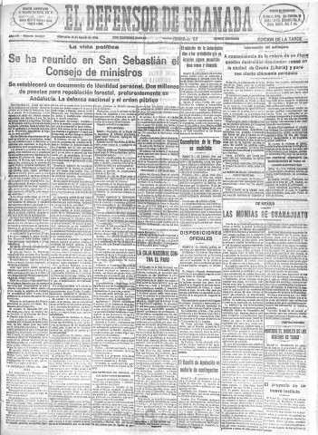 'El Defensor de Granada  : diario político independiente' - Año LVI Número 30037 Ed. Tarde - 1935 Agosto 14