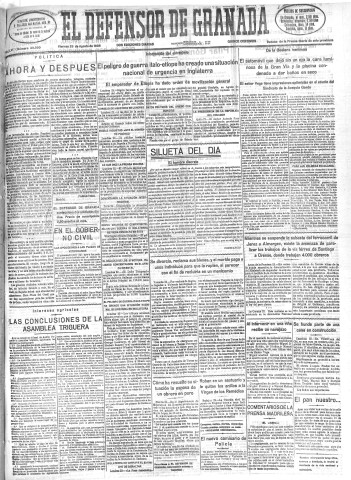 'El Defensor de Granada  : diario político independiente' - Año LVI Número 30050 Ed. Mañana - 1935 Agosto 23