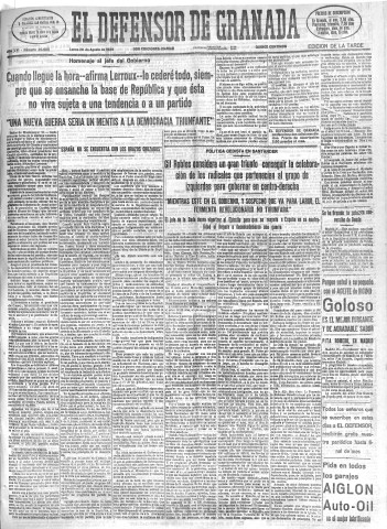 'El Defensor de Granada  : diario político independiente' - Año LVI Número 30055 Ed. Tarde - 1935 Agosto 26