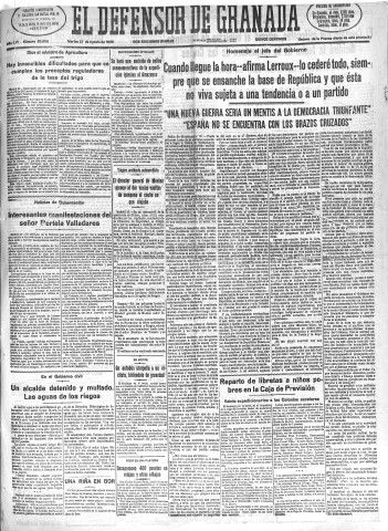 'El Defensor de Granada  : diario político independiente' - Año LVI Número 30056 Ed. Mañana - 1935 Agosto 27