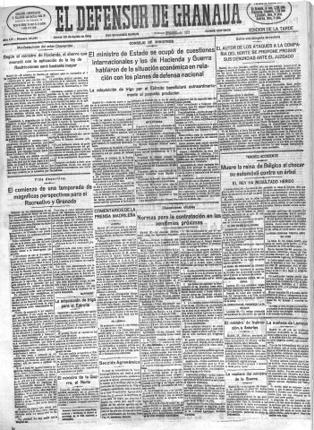 'El Defensor de Granada  : diario político independiente' - Año LVI Número 30061 Ed. Tarde - 1935 Agosto 29