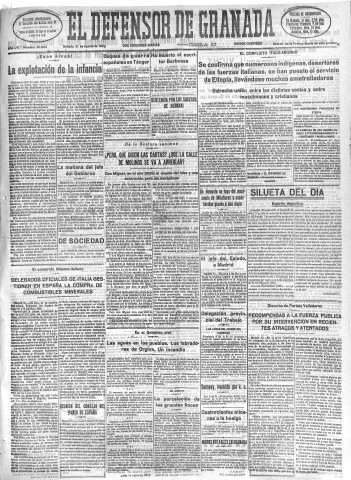 'El Defensor de Granada  : diario político independiente' - Año LVI Número 30064 Ed. Mañana - 1935 Agosto 31