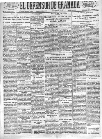 'El Defensor de Granada  : diario político independiente' - Año LVI Número 30069 Ed. Tarde - 1935 Septiembre 03