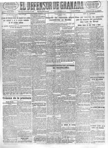 'El Defensor de Granada  : diario político independiente' - Año LVI Número 30071 Ed. Tarde - 1935 Septiembre 04