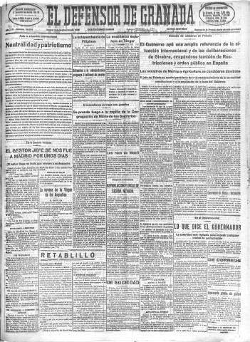 'El Defensor de Granada  : diario político independiente' - Año LVI Número 30096 Ed. Mañana - 1935 Septiembre 19