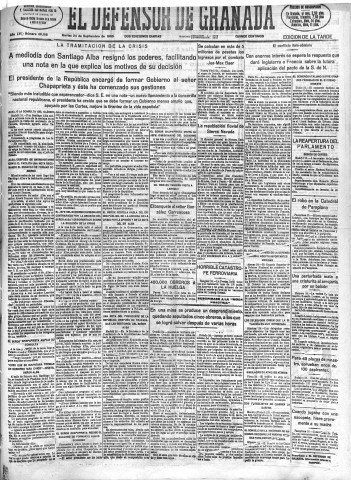 'El Defensor de Granada  : diario político independiente' - Año LVI Número 30105 Ed. Tarde - 1935 Septiembre 24