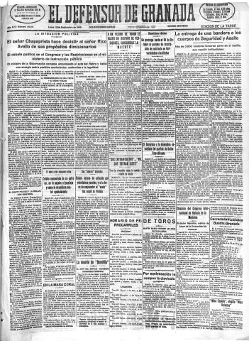 'El Defensor de Granada  : diario político independiente' - Año LVI Número 30115 Ed. Tarde - 1935 Septiembre 30