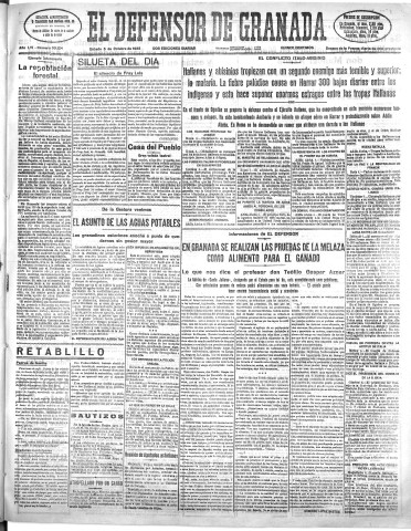 'El Defensor de Granada  : diario político independiente' - Año LVI Número 30124 Ed. Mañana - 1935 Octubre 05