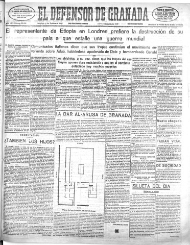 'El Defensor de Granada  : diario político independiente' - Año LVI Número 30126 Ed. Mañana - 1935 Octubre 06