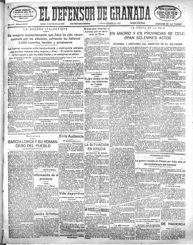 'El Defensor de Granada  : diario político independiente' - Año LVI Número 30137 Ed. Tarde - 1935 Octubre 12
