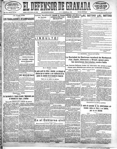 'El Defensor de Granada  : diario político independiente' - Año LVI Número 30148 Ed. Mañana - 1935 Octubre 19