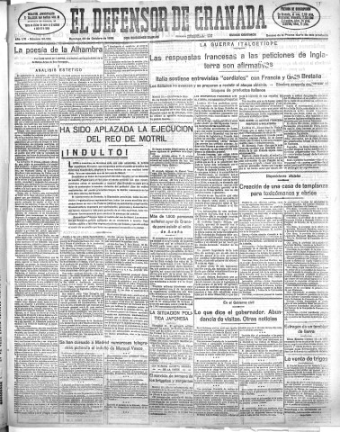 'El Defensor de Granada  : diario político independiente' - Año LVI Número 30150 Ed. Mañana - 1935 Octubre 20