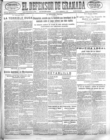 'El Defensor de Granada  : diario político independiente' - Año LVI Número 30156 Ed. Mañana - 1935 Octubre 24