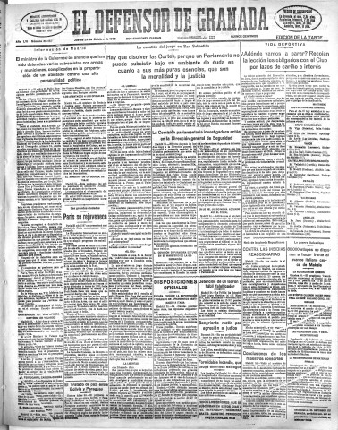 'El Defensor de Granada  : diario político independiente' - Año LVI Número 30157 Ed. Tarde - 1935 Octubre 24