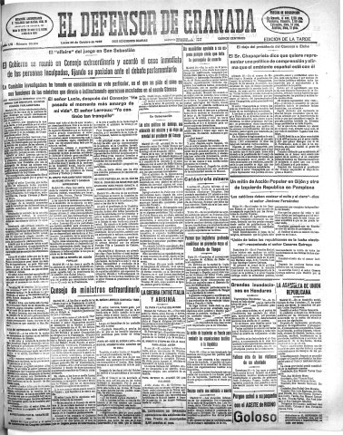 'El Defensor de Granada  : diario político independiente' - Año LVI Número 30163 Ed. Tarde - 1935 Octubre 28