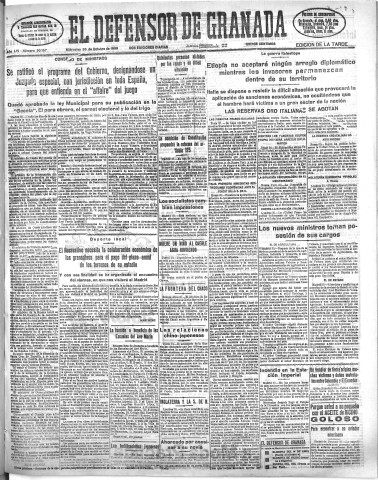 'El Defensor de Granada  : diario político independiente' - Año LVI Número 30167 Ed. Tarde - 1935 Octubre 30