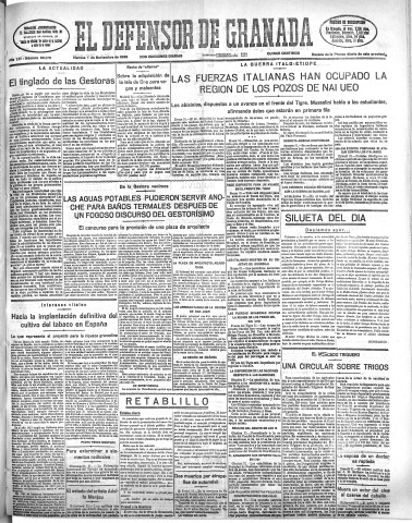 'El Defensor de Granada  : diario político independiente' - Año LVI Número 30170 Ed. Mañana - 1935 Noviembre 01
