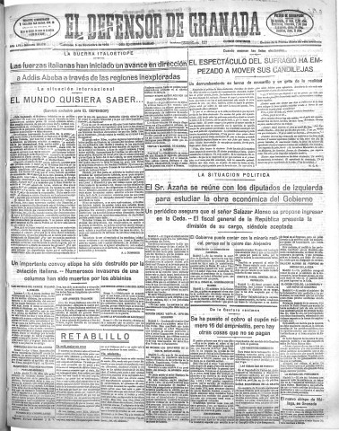 'El Defensor de Granada  : diario político independiente' - Año LVI Número 30178 Ed. Mañana - 1935 Noviembre 06
