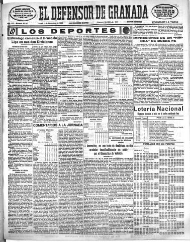 'El Defensor de Granada  : diario político independiente' - Año LVI Número 30187 Ed. Tarde - 1935 Noviembre 11