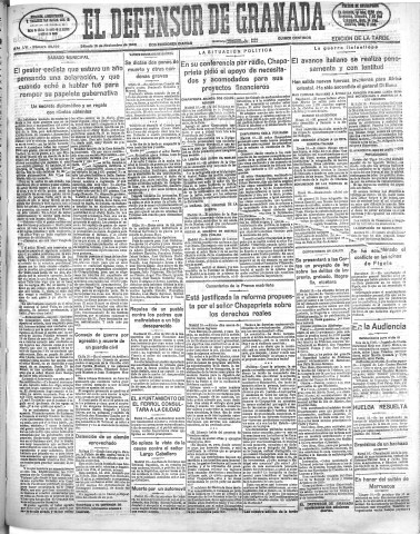 'El Defensor de Granada  : diario político independiente' - Año LVI Número 30196 Ed. Tarde - 1935 Noviembre 16