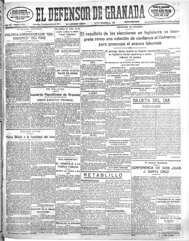 'El Defensor de Granada  : diario político independiente' - Año LVI Número 30197 Ed. Mañana - 1935 Noviembre 17