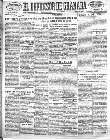 'El Defensor de Granada  : diario político independiente' - Año LVI Número 30203 Ed. Mañana - 1935 Noviembre 21