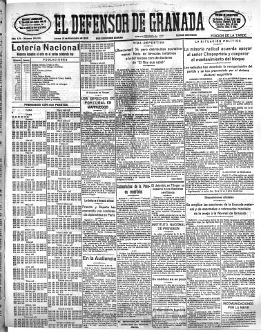 'El Defensor de Granada  : diario político independiente' - Año LVI Número 30204 Ed. Tarde - 1935 Noviembre 21