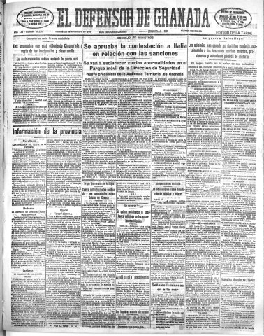 'El Defensor de Granada  : diario político independiente' - Año LVI Número 30206 Ed. Tarde - 1935 Noviembre 22