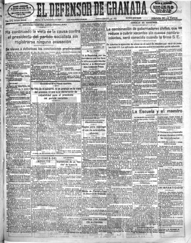 'El Defensor de Granada  : diario político independiente' - Año LVI Número 30212 Ed. Tarde - 1935 Noviembre 26