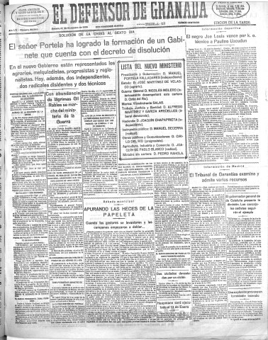 'El Defensor de Granada  : diario político independiente' - Año LVI Número 30243 Ed. Tarde - 1935 Diciembre 14