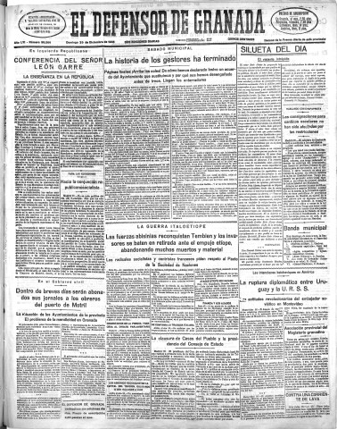 'El Defensor de Granada  : diario político independiente' - Año LVI Número 30266 Ed. Mañana - 1935 Diciembre 29