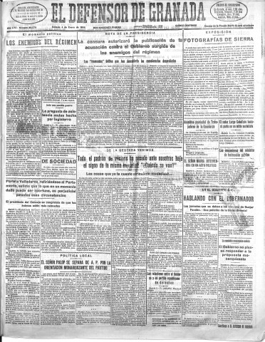 'El Defensor de Granada  : diario político independiente' - Año LVII Número 30276 Ed. Mañana - 1936 Enero 04