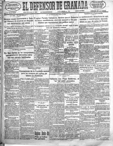 'El Defensor de Granada  : diario político independiente' - Año LVII Número 30308 Ed. Tarde - 1936 Enero 23